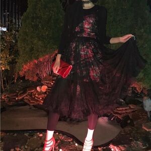 Marchesa Black and Pink Lace Dress